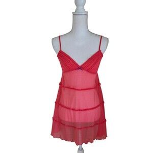 ​cosabella amore sheer mesh tiered ruffle babydoll chemise red size S